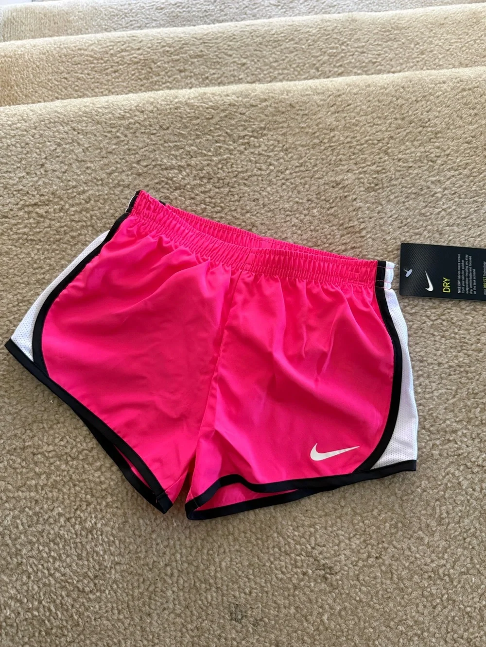 NWT Nike Girls Bright Pink Running Athletic Shorts with Black & White Trim